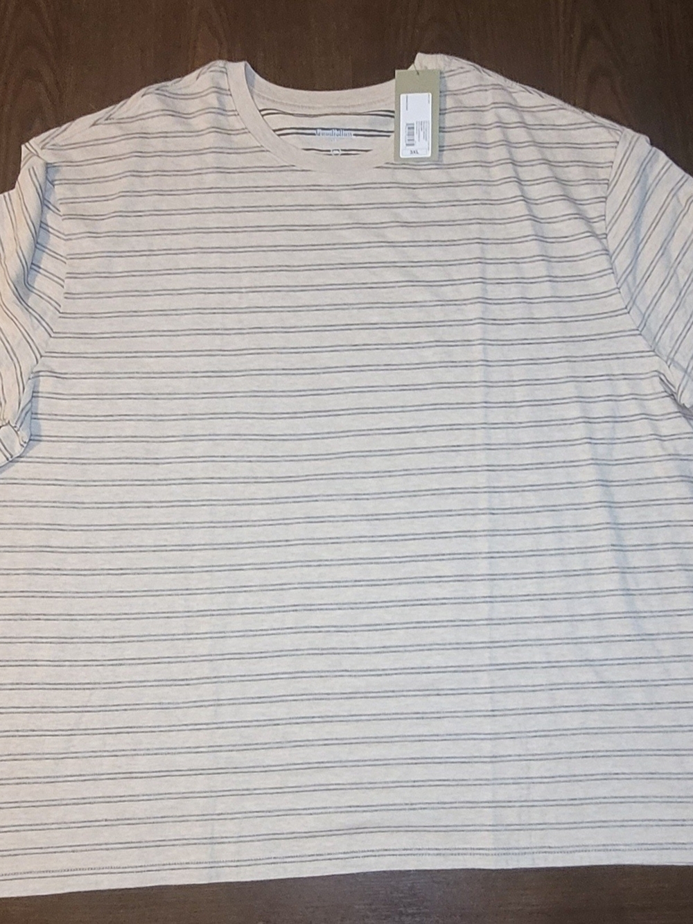 Goodfellow & Co Cream Short-Sleeve Crewneck Shirt with Thin Gray Stripes